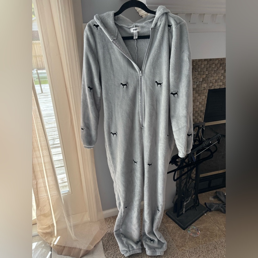 PINK Victoria's Secret Light Gray Fleece Onesie